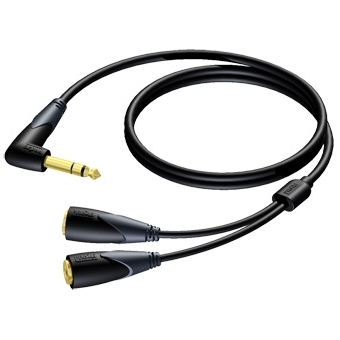 CLA720 - 6.3 mm Jack Angled male stereo to 2 x 6.3 mm Jack female stereo - 1 METER