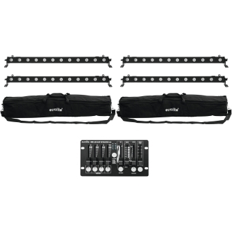 EUROLITE Set 4x LED BAR-12 QCL RGBW + 2x Soft Bag + Controller