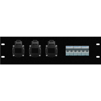 961310 - 3U assembled rack module, 3pcs 16A 3p CEE sockets, 3pcs cuircuit breaker 16A 4,5KA