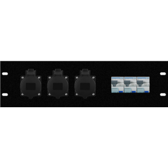 962314 - 3U assemb rack mod, 3pcs 32A 3p CEE sockets, 3pcs residual cuirc breaker 32A 6KA