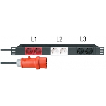 Adam Hall 19" Parts 87473 - 19" 1U Mains Power Strip with 6 Sockets ( 3 Circuits )