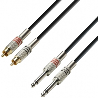 Adam Hall Cables K3 TPC 0300 - Audio Cable 2 x RCA male to 2 x 6.3 mm Jack mono 3 m