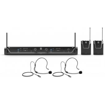 LD Systems U308 BPH 2 - Sistem wireless dual 2 x Bodypack și 2 x microfon de tip casca/ 863 - 865 MHz + 823 - 832 MHz