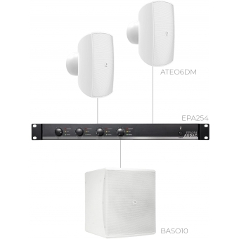 AUDAC FESTA6.3M/W - Sistem sonorizare 2 x ATEO6DM/W + BASO10/W si EPA254/ Alb