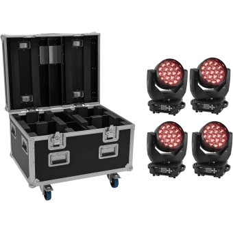 EUROLITE Set 4x LED TMH-X4 Moving Head Wash Zoom + EU Case with wheels
