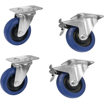ROADINGER Set Swivel castors 100mm blue 2x RD-100 + 2x RD-100B with Brake