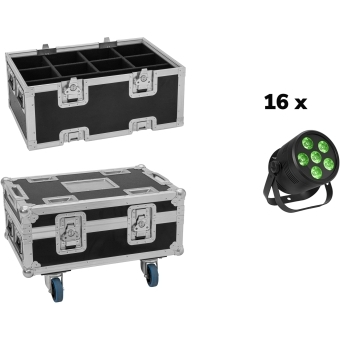 EUROLITE Set 16x LED Silent Par 6 QCL floor bk + Case