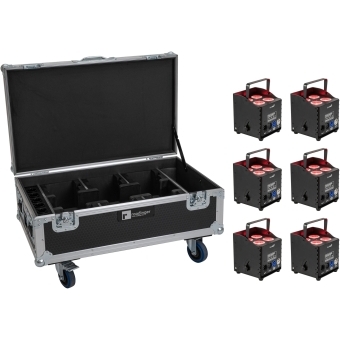 EUROLITE Set 6x AKKU UP-4 QCL Spot QuickDMX MK2 + Flightcase with wheels and charging function