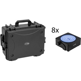 EUROLITE Set 8x AKKU IP Flat Light SMD bk + Plastic case with trolley