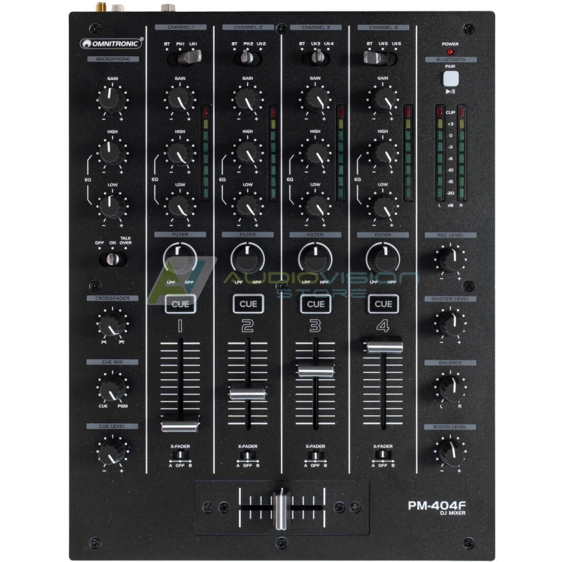 OMNITRONIC PM-404F 4-channel DJ Mixer with Filter and Bluetooth