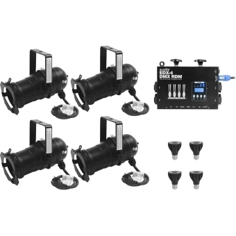 EUROLITE Set 4x PAR-20 Spot bk dim2warm + EDX-4 DMX RDM LED Dimmer Pack