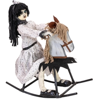 EUROPALMS Halloween Figure Girl on rocking Horse, animated, 72cm