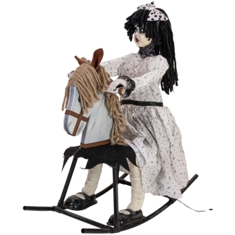 EUROPALMS Halloween Figure Girl on rocking Horse, animated, 72cm #2