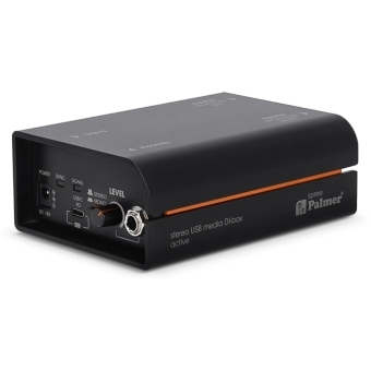Palmer RIVER spree, DI-box activă stereo USB-C cu conversie 32-bit/192 kHz, 2 ieșiri XLR balansate și ieșire pentru căști.